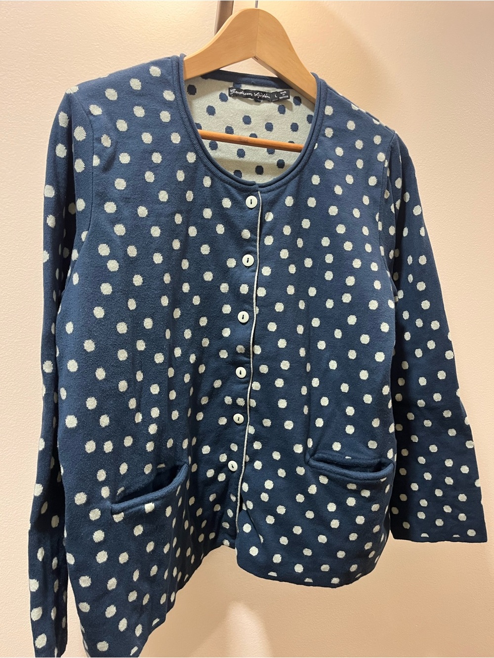 Gudrun Sjoden Navy and White Polka Dot Button Cardigan Jacket